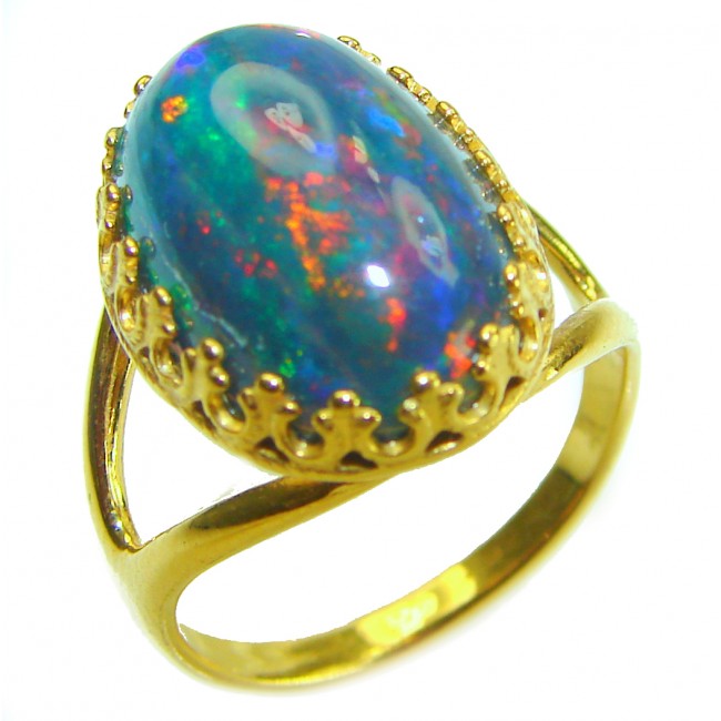 Remote Galaxy Genuine 17.9 carat Black Opal 18K Gold over .925 Sterling Silver handmade Ring size 7 1/2