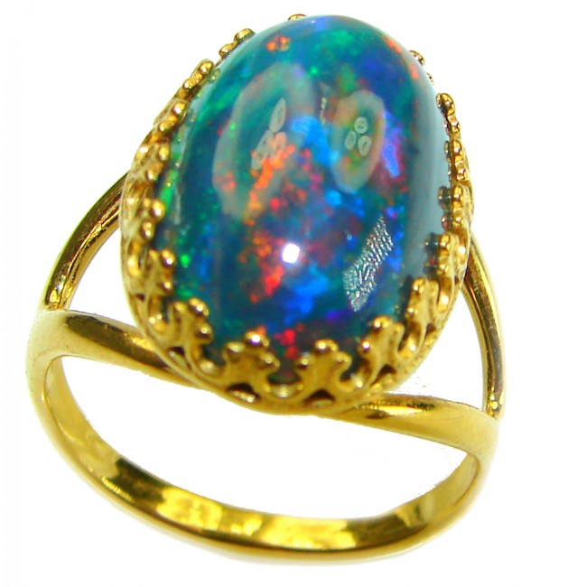 Remote Galaxy Genuine 17.9 carat Black Opal 18K Gold over .925 Sterling Silver handmade Ring size 7 1/2