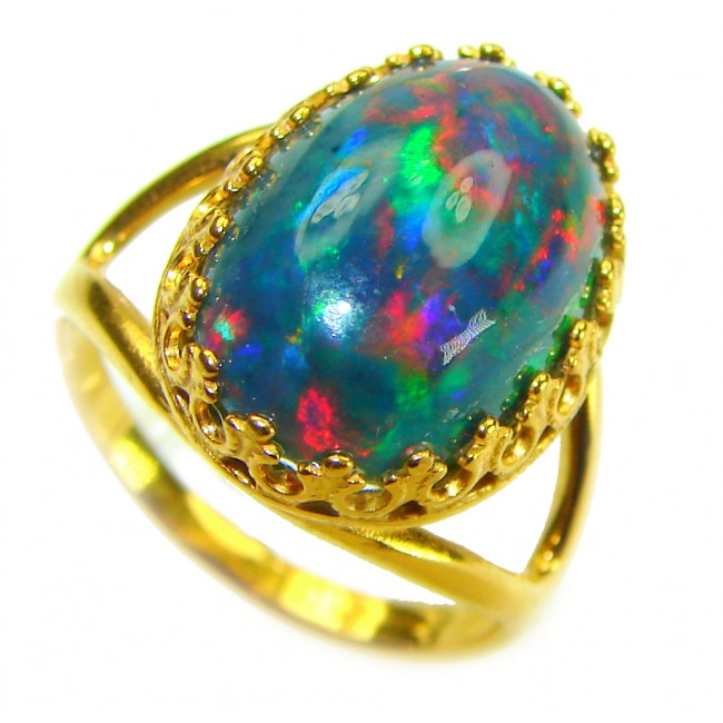 Remote Galaxy Genuine 17.9 carat Black Opal 18K Gold over .925 Sterling Silver handmade Ring size 7 1/2