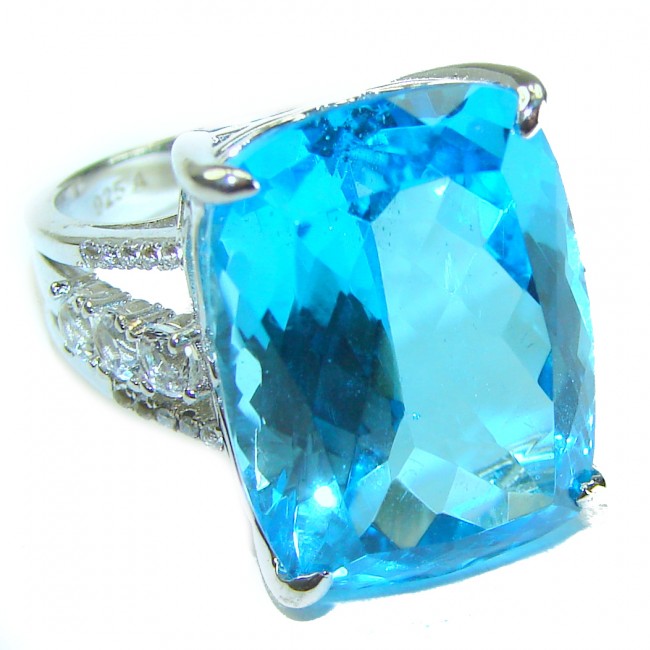 Electric Blue 28.5 carat Blue Swiss Topaz .925 Sterling Silver handcrafted Ring size 7 1/4