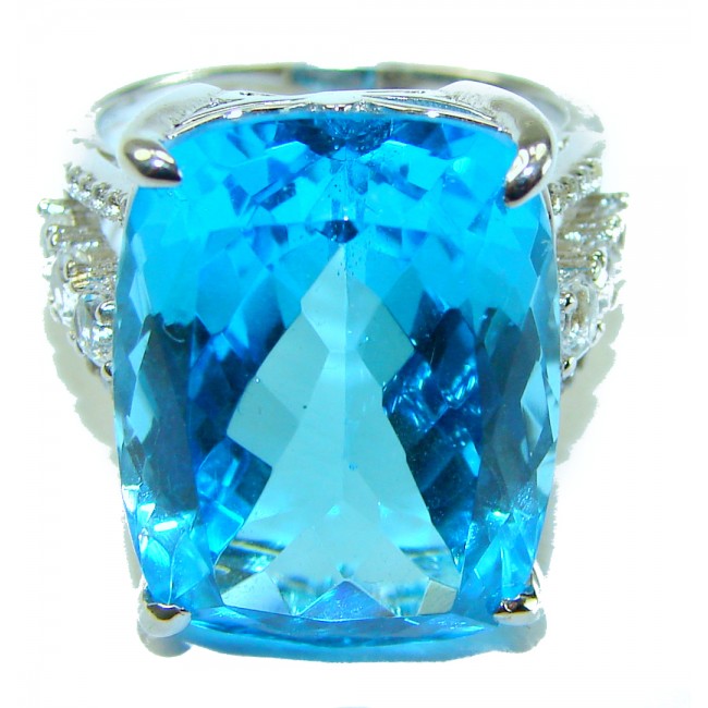 Electric Blue 28.5 carat Blue Swiss Topaz .925 Sterling Silver handcrafted Ring size 7 1/4