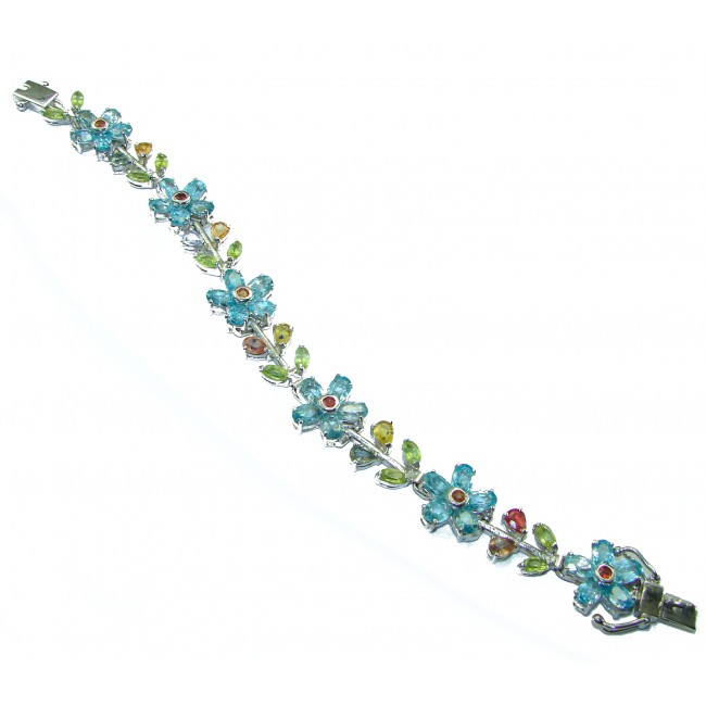 Spring Flowers genuine Swiss Blue Topaz .925 Sterling Silver handcrafted Bracelet