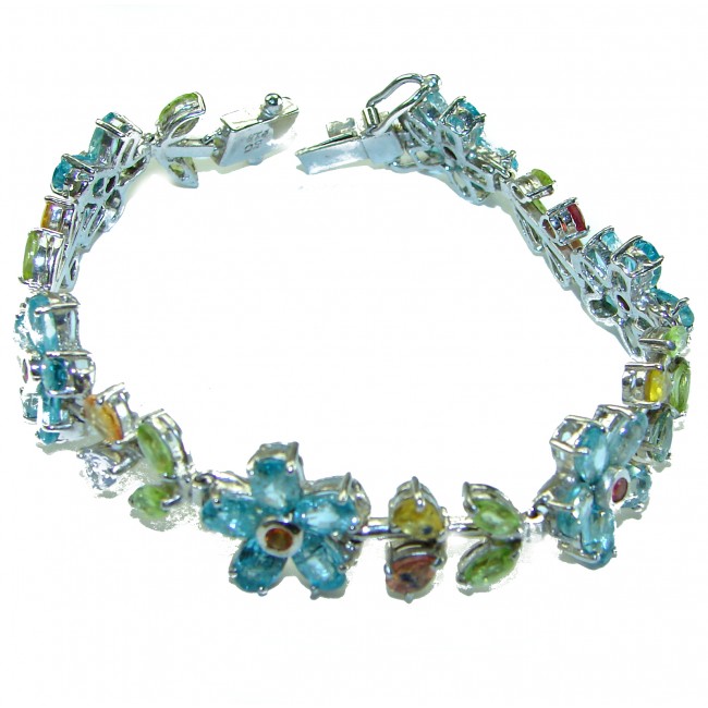 Spring Flowers genuine Swiss Blue Topaz .925 Sterling Silver handcrafted Bracelet