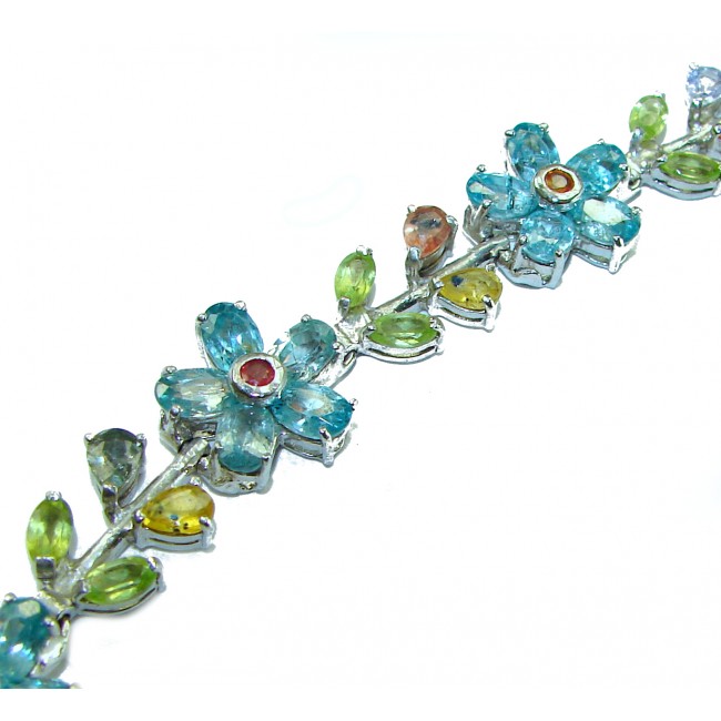 Spring Flowers genuine Swiss Blue Topaz .925 Sterling Silver handcrafted Bracelet