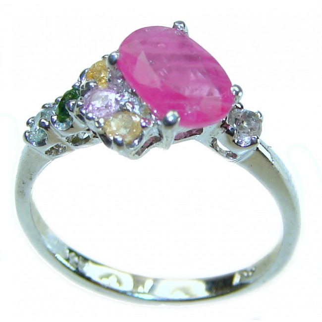 Authentic 3.3 carat Ruby .925 Sterling Silver handmade Cocktail Ring s. 7 1/4