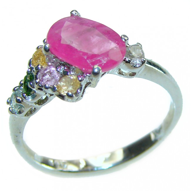 Authentic 3.3 carat Ruby .925 Sterling Silver handmade Cocktail Ring s. 7 1/4