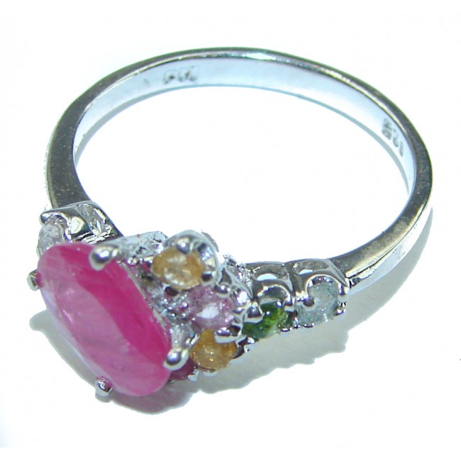 Authentic 3.3 carat Ruby .925 Sterling Silver handmade Cocktail Ring s. 7 1/4