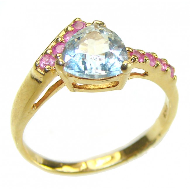 Precious 3.5 carat AQUAMARINE 14k Gold over .925 Sterling Silver Handcrafted Ring size 6 1/2