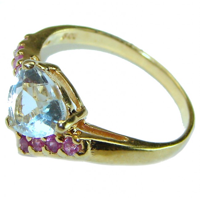 Precious 3.5 carat AQUAMARINE 14k Gold over .925 Sterling Silver Handcrafted Ring size 6 1/2