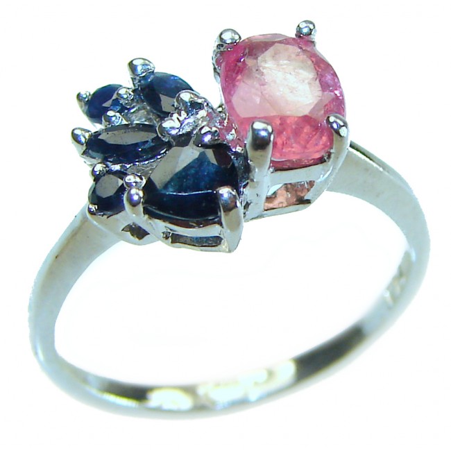 Authentic 1.8 carat Ruby .925 Sterling Silver handmade Cocktail Ring s. 5