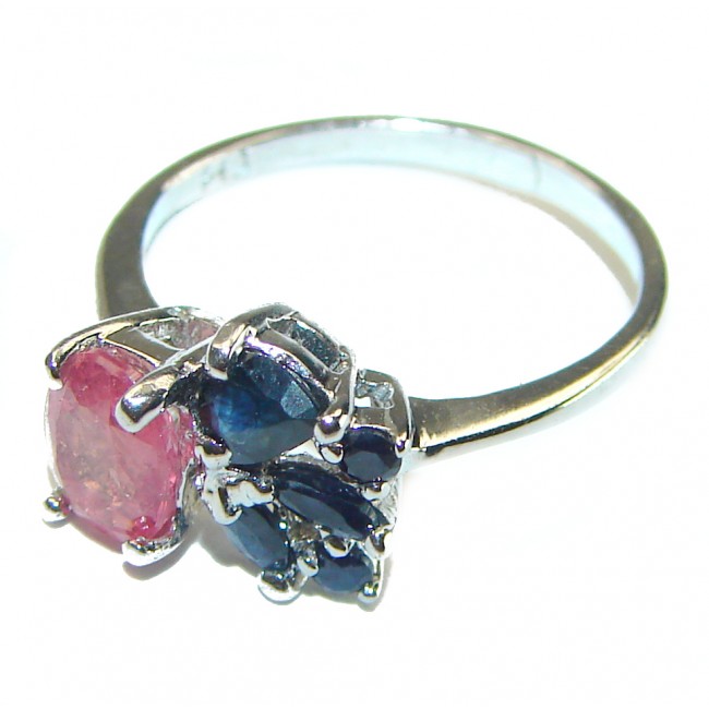 Authentic 1.8 carat Ruby .925 Sterling Silver handmade Cocktail Ring s. 5