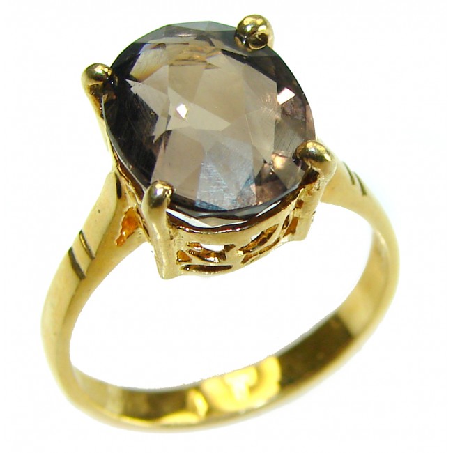 Sublime 8.5 carat authentic Smoky Topaz 14K Gold over .925 Sterling Silver handcrafted Ring size 6