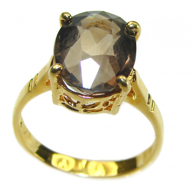 Sublime 8.5 carat authentic Smoky Topaz 14K Gold over .925 Sterling Silver handcrafted Ring size 6