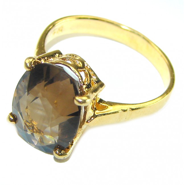 Sublime 8.5 carat authentic Smoky Topaz 14K Gold over .925 Sterling Silver handcrafted Ring size 6