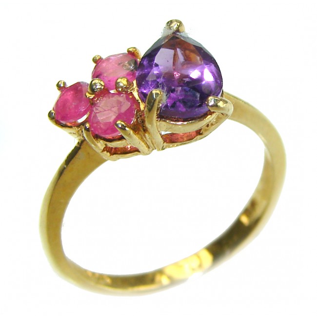 Classic design 4.5 carat Amethyst Ruby 14K Gold over .925 Sterling Silver Handcrafted Ring size 7