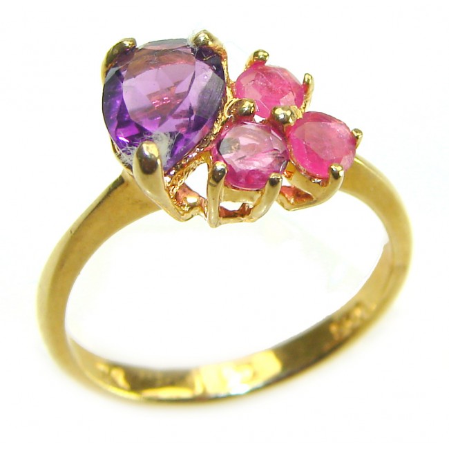 Classic design 4.5 carat Amethyst Ruby 14K Gold over .925 Sterling Silver Handcrafted Ring size 7