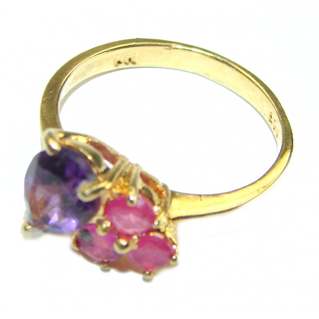 Classic design 4.5 carat Amethyst Ruby 14K Gold over .925 Sterling Silver Handcrafted Ring size 7