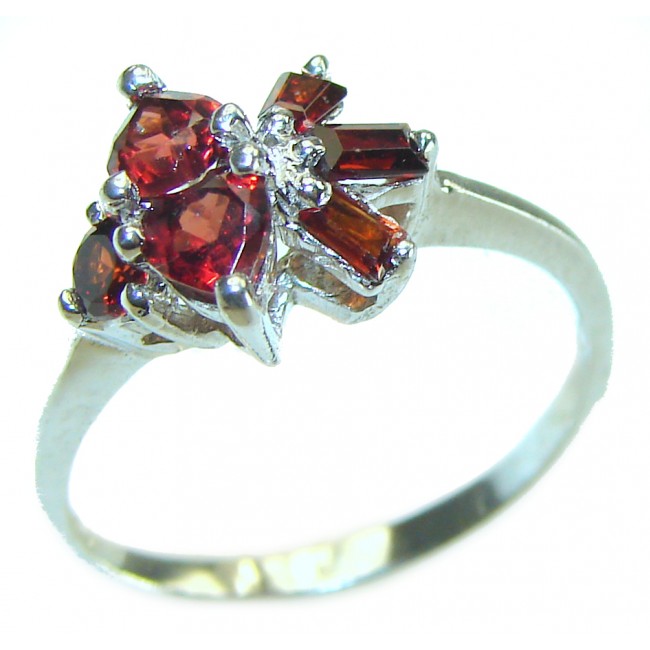 Blooming Rose Authentic Garnet .925 Sterling Silver handcrafted Ring size 7