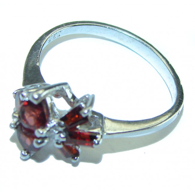 Blooming Rose Authentic Garnet .925 Sterling Silver handcrafted Ring size 7