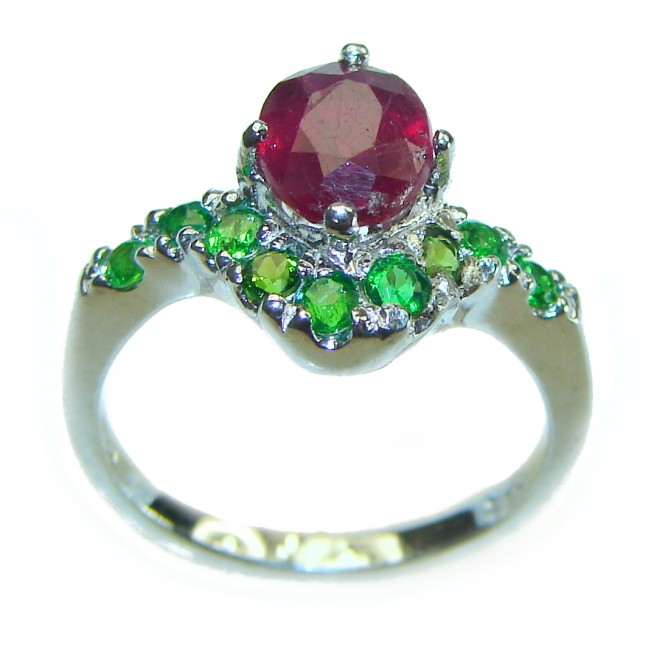 Authentic 4.3 carat Ruby .925 Sterling Silver handmade Cocktail Ring s. 5