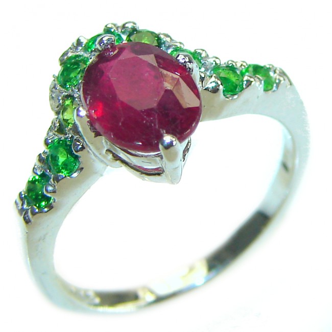 Authentic 4.3 carat Ruby .925 Sterling Silver handmade Cocktail Ring s. 5