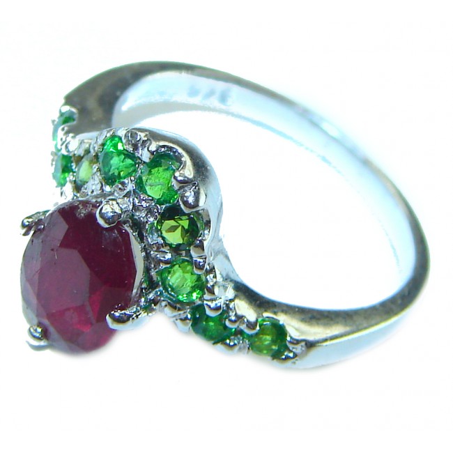 Authentic 4.3 carat Ruby .925 Sterling Silver handmade Cocktail Ring s. 5