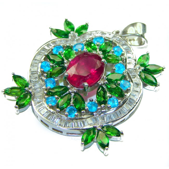 Authentic Ruby Chrome Diopside 18K white Gold over .925 Sterling Silver Pendant