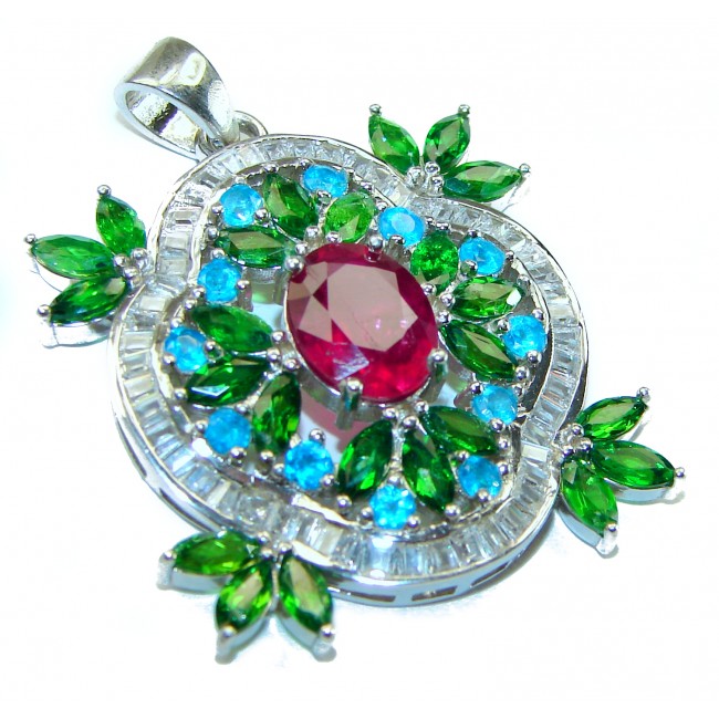 Authentic Ruby Chrome Diopside 18K white Gold over .925 Sterling Silver Pendant