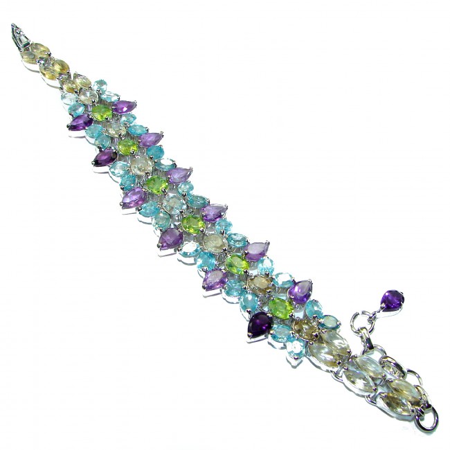 Very Special Natural Multigem .925 Sterling Silver handmade Statement Bracelet