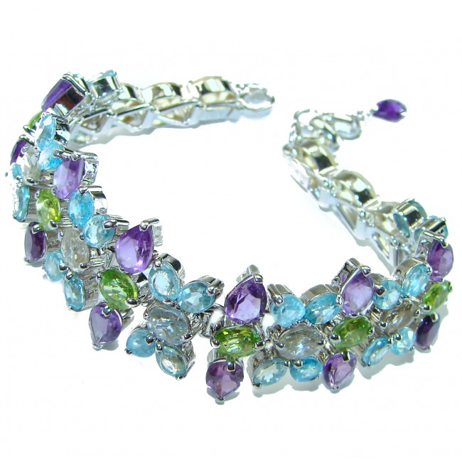 Very Special Natural Multigem .925 Sterling Silver handmade Statement Bracelet