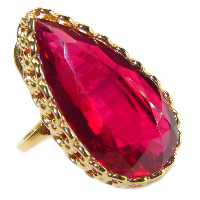 Red Brilliance 44.5 carat Red Topaz 14K Gold over .925 Silver handcrafted Large Cocktail Ring s. 8