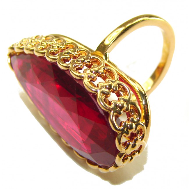 Red Brilliance 44.5 carat Red Topaz 14K Gold over .925 Silver handcrafted Large Cocktail Ring s. 8