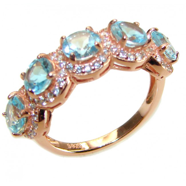 Natural 18.5 carat Blue Swiss Topaz 14K Gold over .925 Sterling Silver handcrafted Ring size 7 1/2