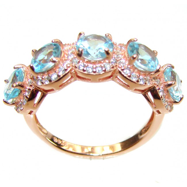 Natural 18.5 carat Blue Swiss Topaz 14K Gold over .925 Sterling Silver handcrafted Ring size 7 1/2