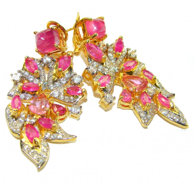 Bella Rosa authentic Ruby 18K Gold over .925 Sterling Silver handcrafted Statement earrings