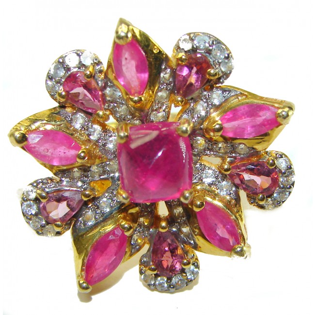 Bella Rosa authentic Ruby 18K Gold over .925 Sterling Silver handcrafted Statement Large Cocktail Ring s. 7