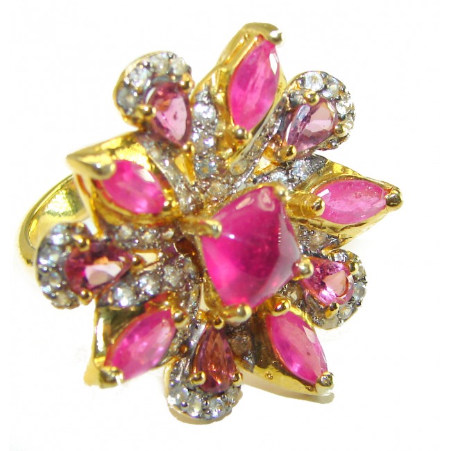 Bella Rosa authentic Ruby 18K Gold over .925 Sterling Silver handcrafted Statement Large Cocktail Ring s. 7