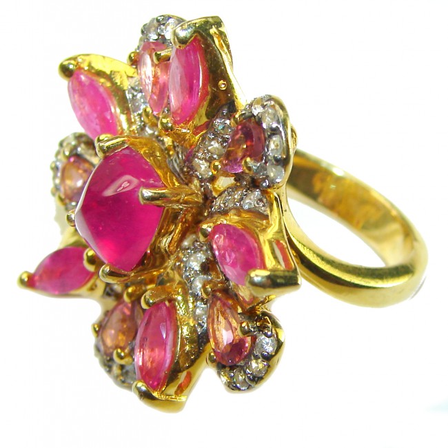 Bella Rosa authentic Ruby 18K Gold over .925 Sterling Silver handcrafted Statement Large Cocktail Ring s. 7