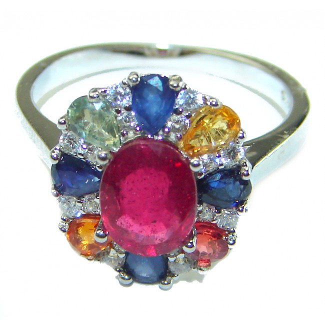 Authentic 4.3 carat Ruby .925 Sterling Silver handmade Cocktail Ring s. 7 1/4