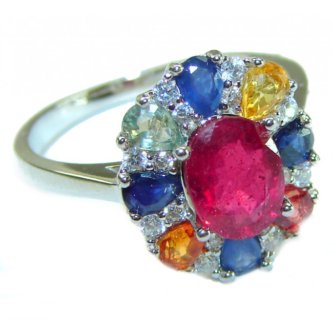 Authentic 4.3 carat Ruby .925 Sterling Silver handmade Cocktail Ring s. 7 1/4