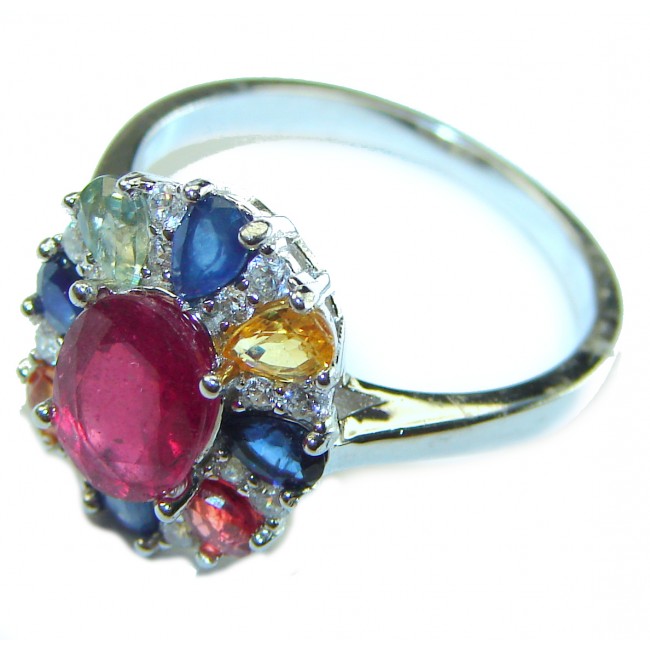 Authentic 4.3 carat Ruby .925 Sterling Silver handmade Cocktail Ring s. 7 1/4