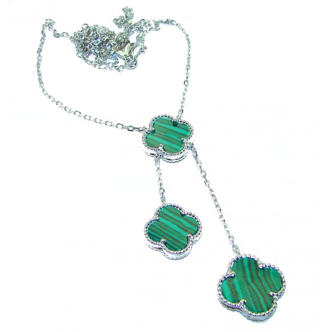 Outstanding Malachite Lucky Four Leaf Clover .925 Sterling Silver necklace