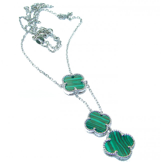 Outstanding Malachite Lucky Four Leaf Clover .925 Sterling Silver necklace