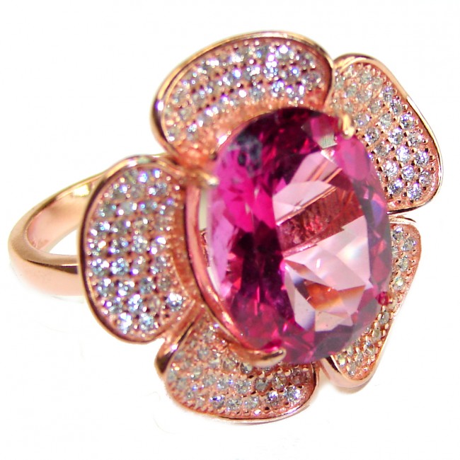 Real Diva 11.5 carat oval cut Pink Sapphire 14K Gold over .925 Silver handcrafted Cocktail Ring s. 9