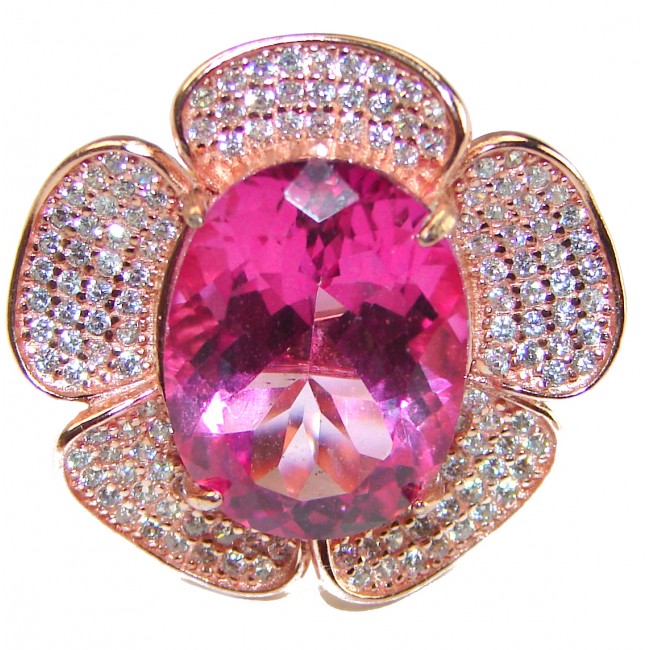 Real Diva 11.5 carat oval cut Pink Sapphire 14K Gold over .925 Silver handcrafted Cocktail Ring s. 9