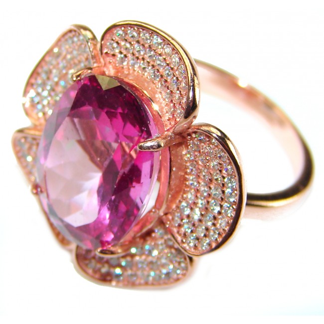 Real Diva 11.5 carat oval cut Pink Sapphire 14K Gold over .925 Silver handcrafted Cocktail Ring s. 9