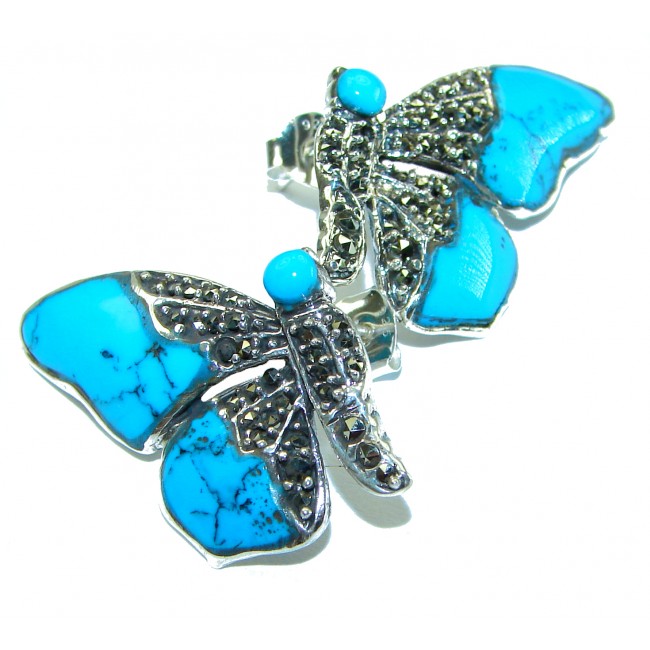 Blue Butterfly Precious natural Turquoise .925 Sterling Silver handcrafted Earrings