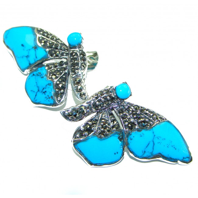 Blue Butterfly Precious natural Turquoise .925 Sterling Silver handcrafted Earrings