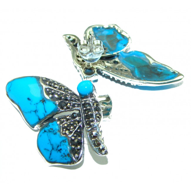 Blue Butterfly Precious natural Turquoise .925 Sterling Silver handcrafted Earrings