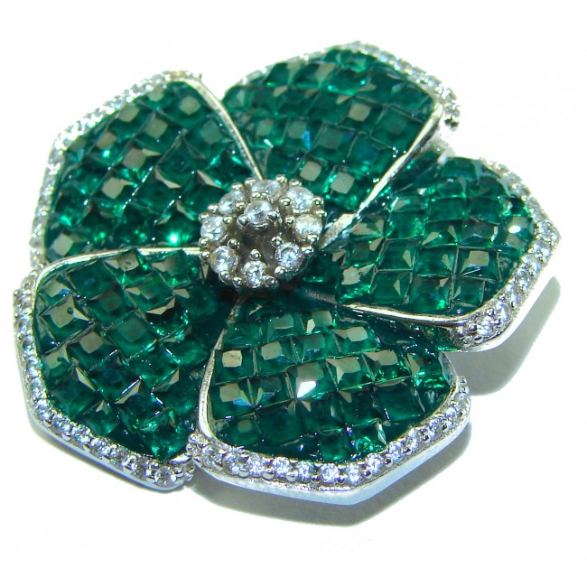 Fancy Flower Authentic Emerald .925 Sterling Silver handmade pendant